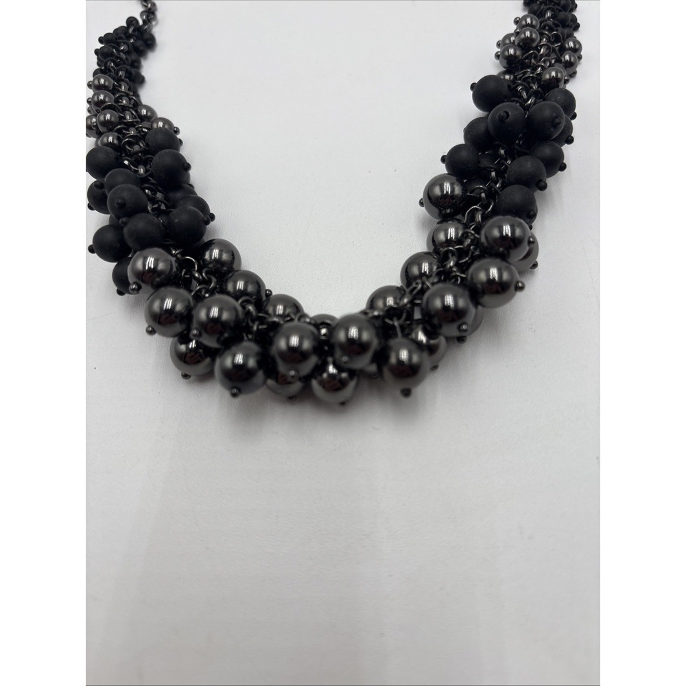 Lia Sophia Necklace Choker Black Beads 16" Inch Gun Metal GrayRare Discontinued - Picture 10 of 13